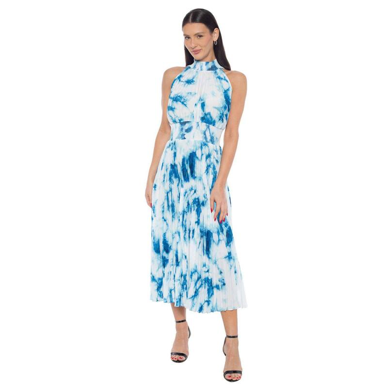 マリナ レディース トップス 衣装 筋目 midi Women\u0027s Marina Tie Dye Pleated Midi Dress Blue Ivory 象牙色