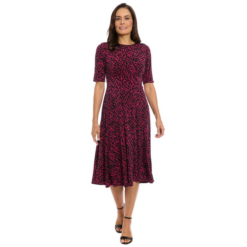 ロンドンタイムス レディース トップス ワンピース A ライン プリント ミディ Women's London Times Printed Midi A-Line Dress Berry Black ブラック｜ReVida 店