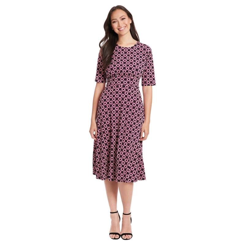 ロンドンタイムス レディース トップス ワンピース A ライン プリント ミディ Women's London Times Printed Midi A-Line Dress Black ブラック｜ReVida 店