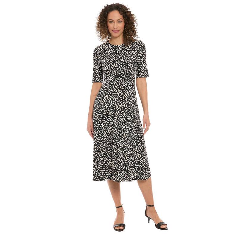 ロンドンタイムス レディース トップス ワンピース A ライン プリント ミディ Women's London Times Printed Midi A-Line Dress Cream Black クリーム|ReVida 店