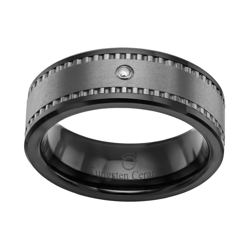 アンブランデッド メンズ アクセサリー リング Unbrandediamond Accent Black Ceramic and Tungsten Band - Men Black ブラック