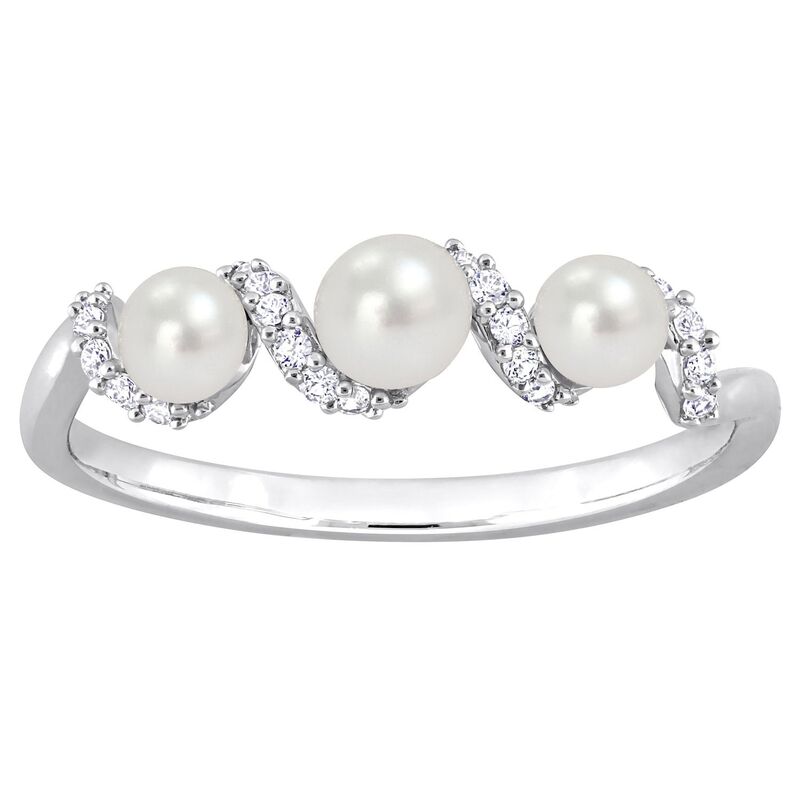 ステラ グレース レディース アクセサリー リング Stella Grace Sterling Silver Freshwater Cultured Pearl & Lab-Created White Sapphire Swirl Wedding Ring Sterling ホワイト｜ReVida 店