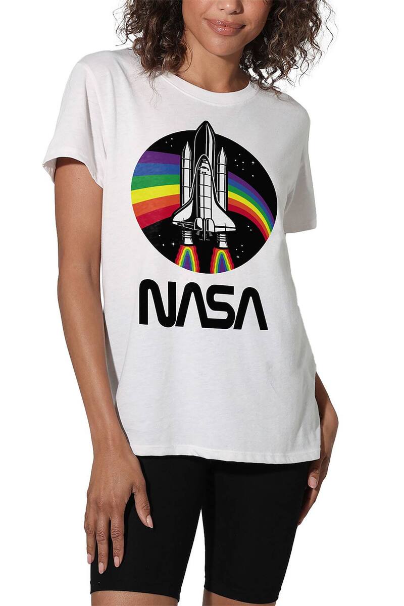 アニメキャラクター レディース トップス Tシャツ グラフィック Licensed Character Juniors' NASA Rainbow Graphic Tee White ホワイト