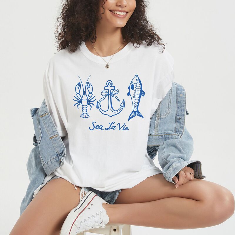 Simply Sage Market レディース トップス ティーシャツ Simply Sage Market Sea La Vie 3 Across Garment Dyed Tee White 白いこと レディースファッション-トップス-Tシャツ・カットソー