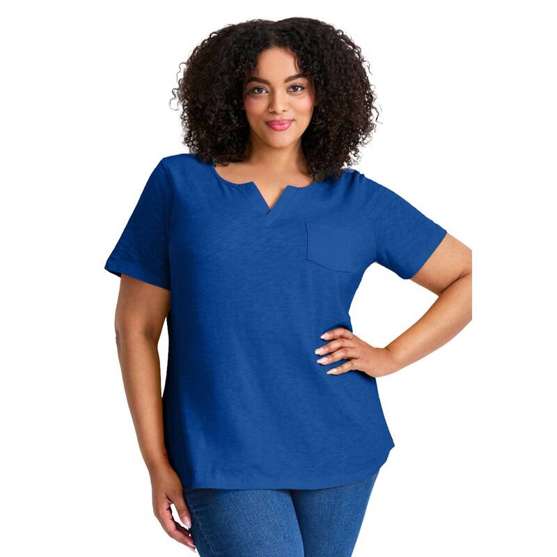 アベニュー レディース トップス シャツ プラスサイズ Avenue Women's Plusize Short Sleeve Pocketee Dark Sapphire サファイア