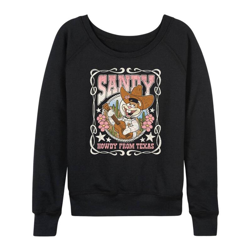 アニメキャラクター レディース トップス Tシャツ パンツ パイル Licensed Character Women'spongeBob SquarePantsandy Howdy From Texas French Terry Long Sleeve Tee Black ブラック