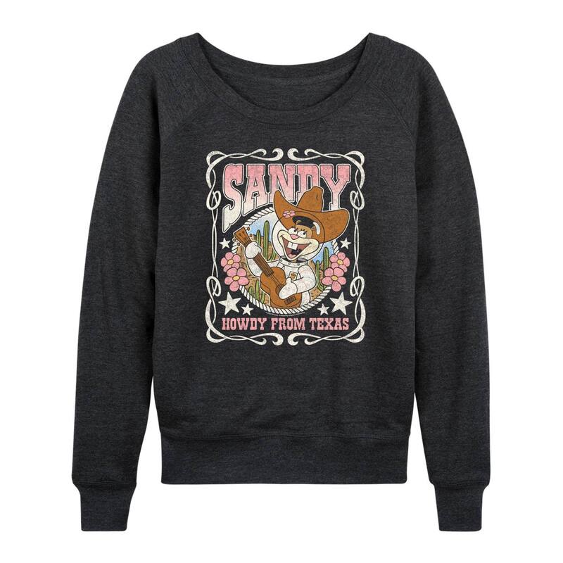 アニメキャラクター レディース トップス Tシャツ パンツ パイル Licensed Character Women'spongeBob SquarePantsandy Howdy From Texas French Terry Long Sleeve Tee Heather Charcoal チャコール