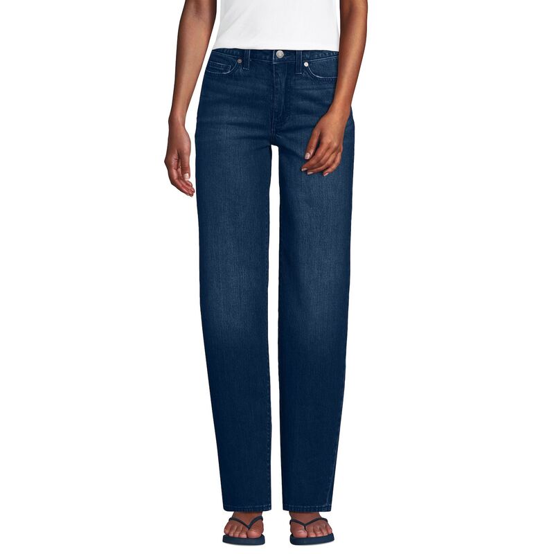 ランズエンド レディース ボトムス デニムパンツ ストレートール ジーンズ Women's Lands' End Soft Denimid Rise Relaxed Straight Leg Jeans in Regular & Tall Indigo Blue Wash インディゴ