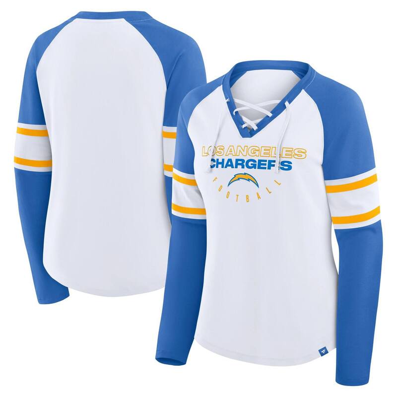 ファナティクス レディース トップス Tシャツ Vネック レース Women's Fanatics White/Powder Blue Los Angeles Chargers Redzone Blitz Package Raglan Lace-Up V-Neck Long Sleeve T-Shirt Chg White ホワイト