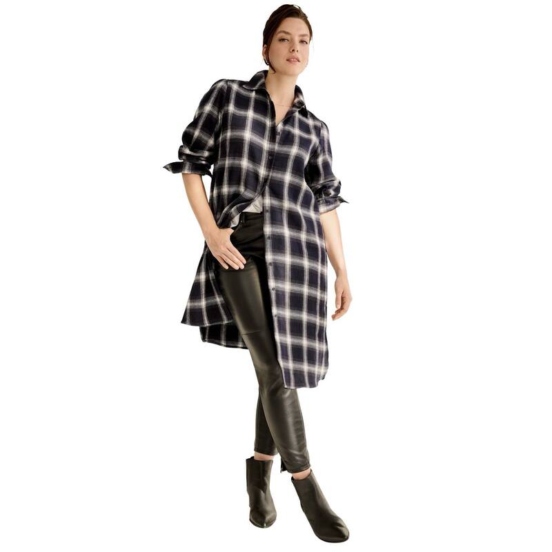 Ellos レディース トップス Tシャツ プラスサイズ ellos Plusize Flannel Button-Front Mega Tunic Navy Plaid ネイビー