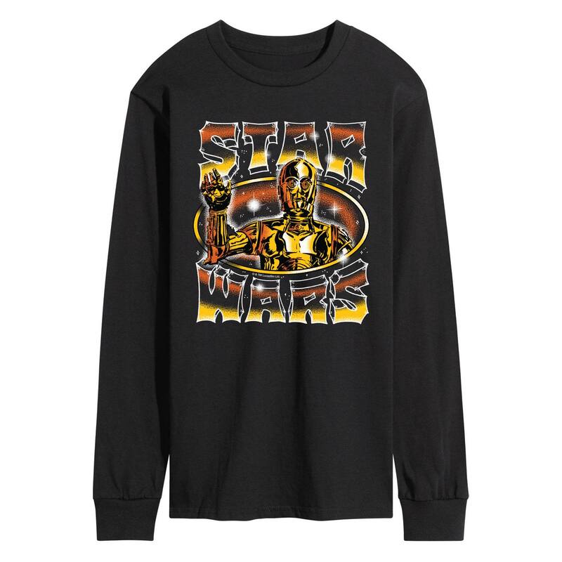 スター ウォーズ メンズ トップス Tシャツ グラフィック Men'star Wars C-3PO Chrome Long Sleeve Graphic Tee Black ブラック｜ReVida 店