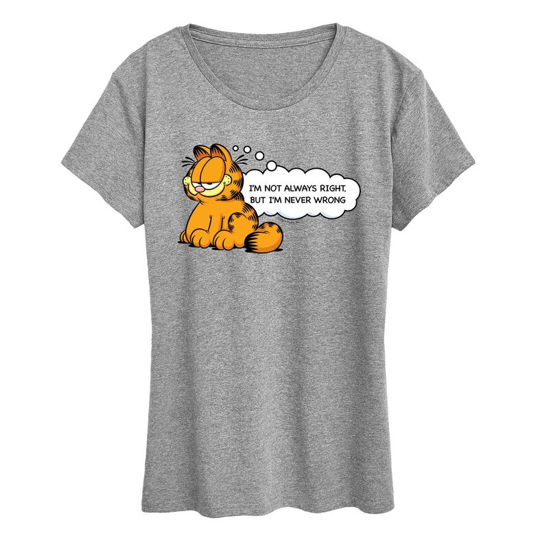 アニメキャラクター レディース トップス Tシャツ グラフィック Licensed Character Women's Garfield I'm Not Always Right Graphic Tee Heather Gray グレー