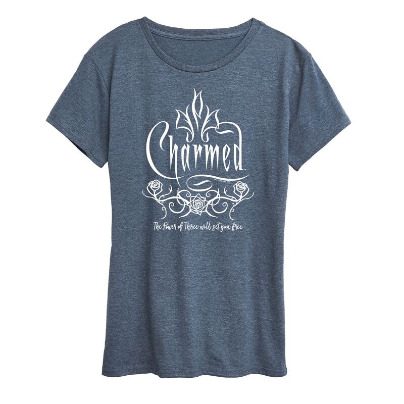 アニメキャラクター レディース トップス Tシャツ グラフィック Licensed Character Women's Charmed Roses Graphic Tee Heather Blue ヘザー