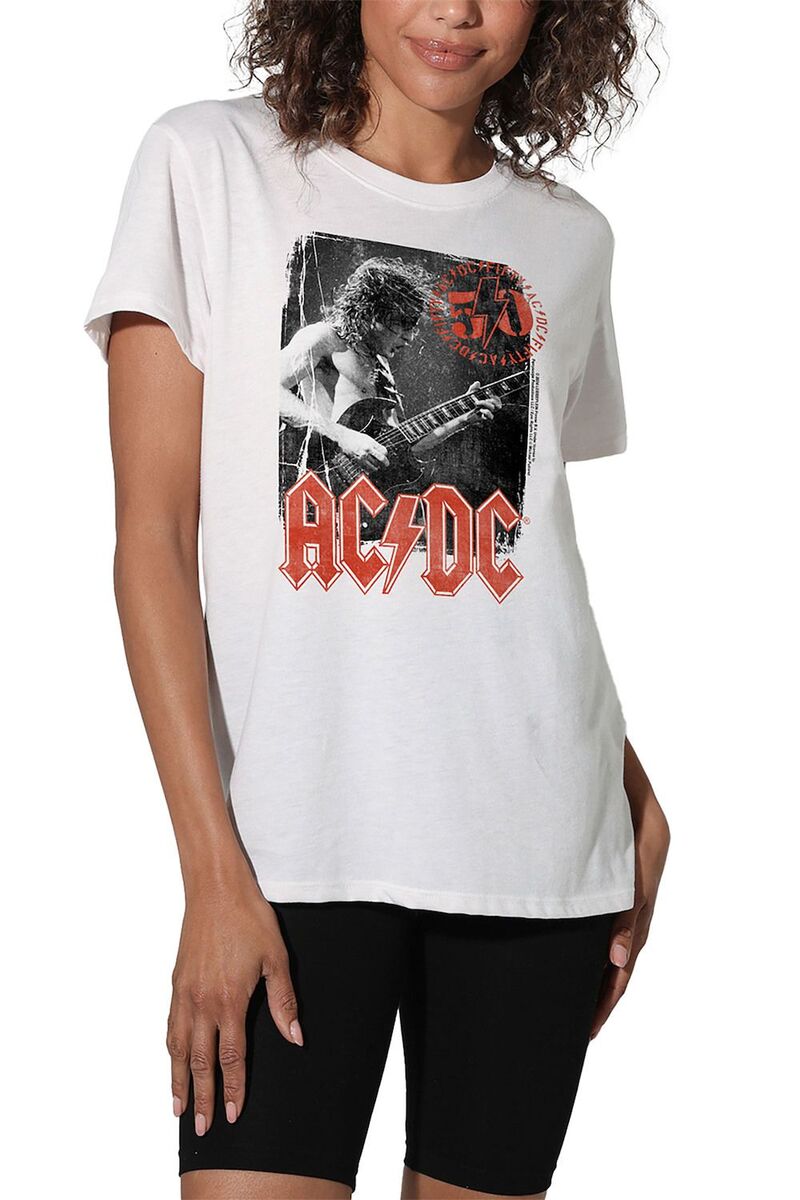 アニメキャラクター レディース トップス Tシャツ グラフィック Licensed Character Juniors' ACDC Stamposter Loose Graphic Tee White ホワイト