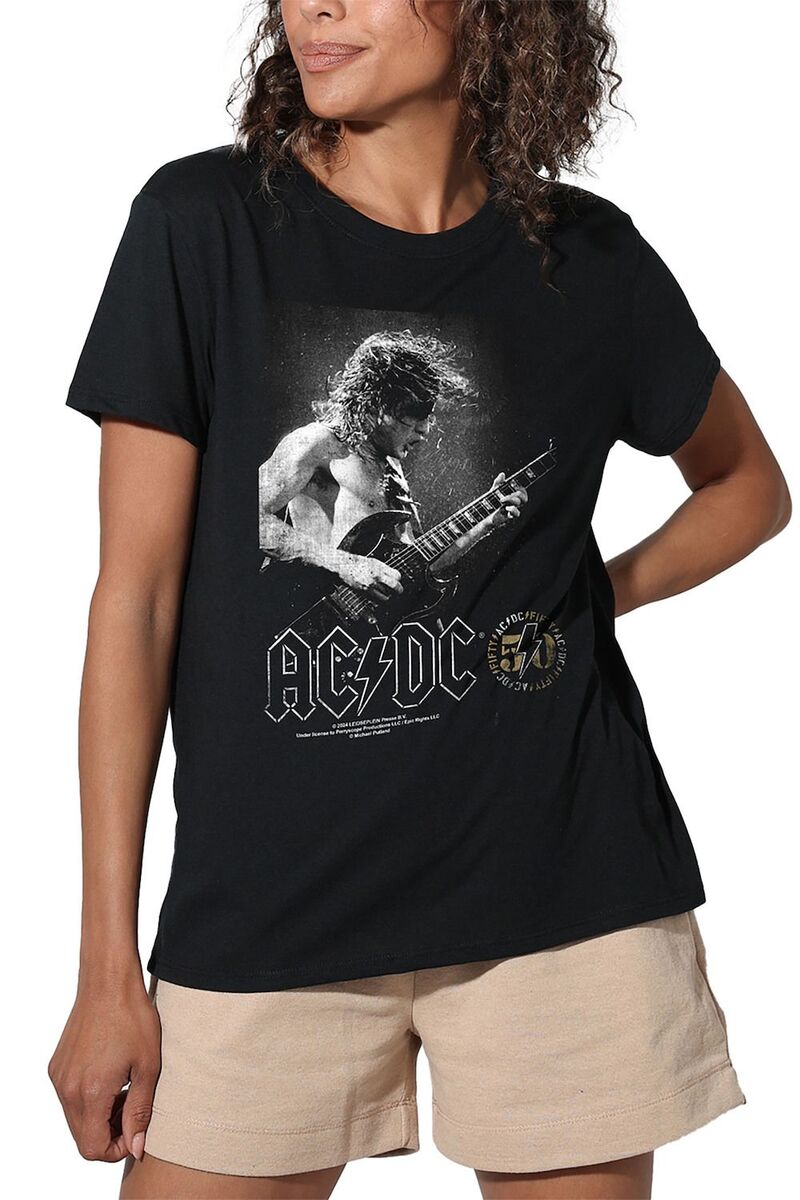 アニメキャラクター レディース トップス Tシャツ グラフィック Licensed Character Juniors' ACDC Guitar Design Graphic Tee Black ブラック