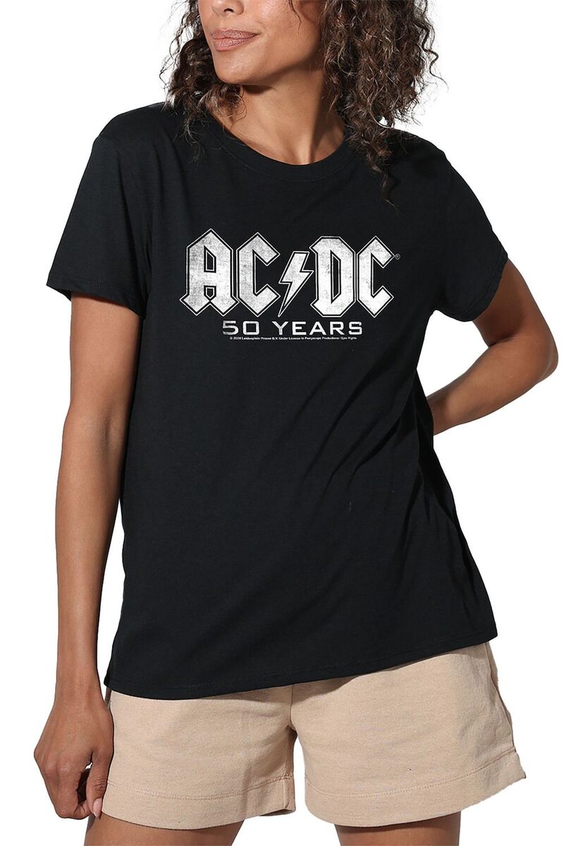 アニメキャラクター レディース トップス Tシャツ グラフィック Licensed Character Juniors' ACDC 50 Years Graphic Tee Black ブラック
