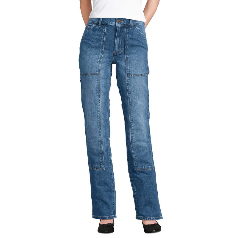 ランズエンド レディース ボトムス デニムパンツ ストレート ジーンズ Women's Lands' End Soft Denim High Rise Straight Leg Utility Jeans Indigo Tide Blue インディゴ|ReVida 店