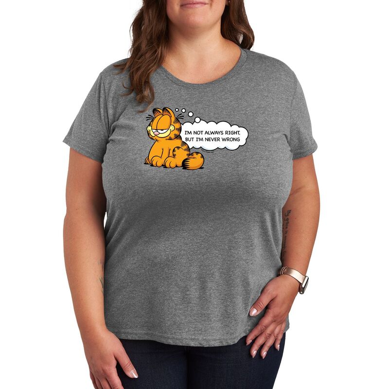 アニメキャラクター レディース トップス Tシャツ プラスサイズ グラフィック Licensed Character Plusize Garfield I'm Not Always Right But I'm Never Wrongraphic Tee Heather Gray グレー