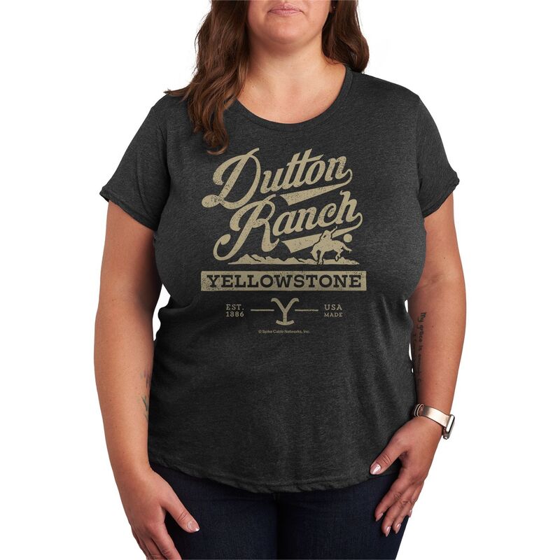 アニメキャラクター レディース トップス Tシャツ プラスサイズ グラフィック Licensed Character Plusize Yellowstone Dutton Ranch Collegiate Graphic Tee Heather Charcoal チャコール