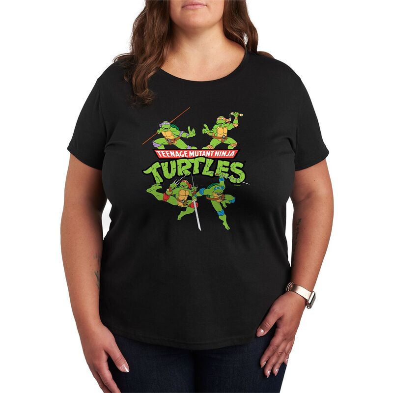 アニメキャラクター レディース トップス Tシャツ プラスサイズ ロゴ グラフィック Licensed Character Plusize Teenage Mutant Ninja Turtles Logo Graphic Tee Black ブラック