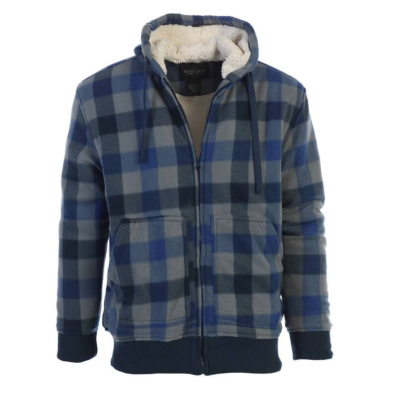 ジョベルティ メンズ アウター ニット・セーター パーカー ジャケット Gioberti Mens Checkered Flannel Hoodie Jacket with Sherpa Lining Blue Navy Checkered ネイビー