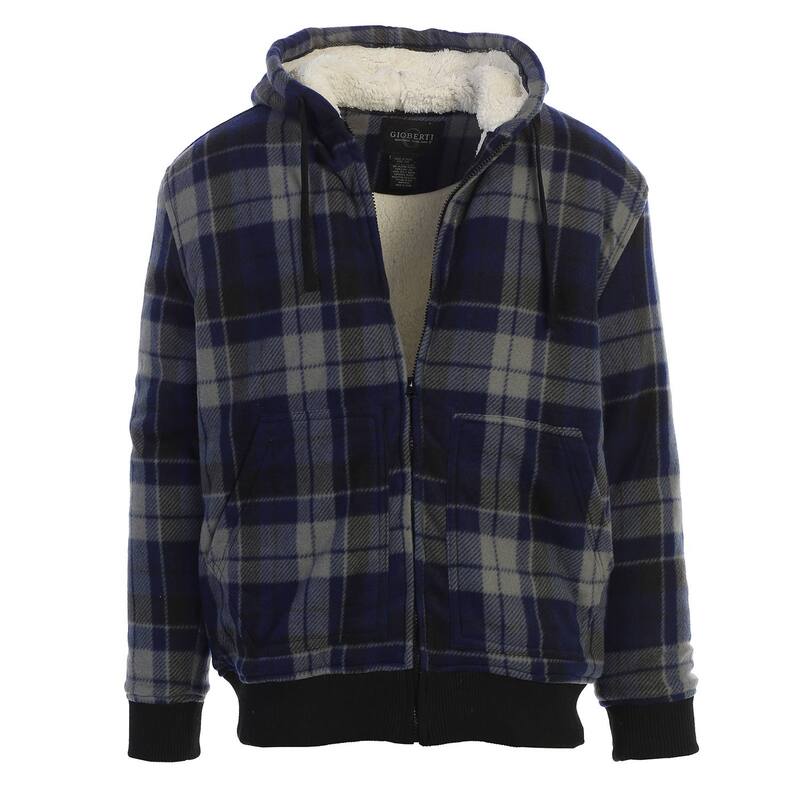 ジョベルティ メンズ アウター ニット・セーター パーカー ジャケット Gioberti Mens Checkered Flannel Hoodie Jacket with Sherpa Lining Navy Gray グレー