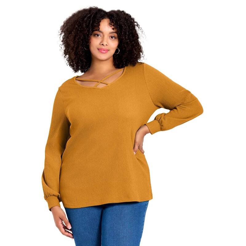 アベニュー レディース トップス Tシャツ Vネック プラスサイズ Avenue Women's Plusize V-Neck Criss-Cross Top Rich Gold ゴールド