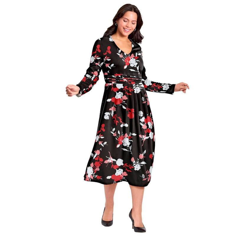 アベニュー レディース トップス ワンピース プラスサイズ ミディ Avenue Women's Plusize Fit And Flare Midi Dress Black Shadow Dahlia ブラック