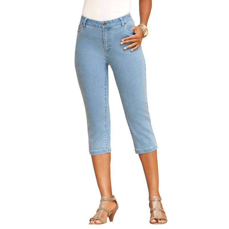 ロアマンズ レディース ボトムス カジュアルパンツ プラスサイズ トール キャップ Roaman's Women's Plusize Tall Classic Stretch Capri Jean Light Stonewash