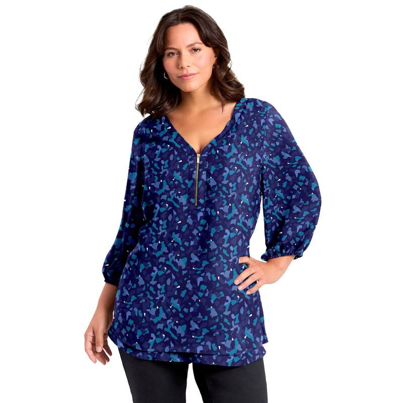 アベニュー レディース トップス シャツ プラスサイズ Avenue Women's Plusize Meila Zip Top Blue Pebble ブルー