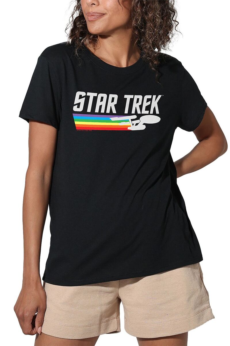 アニメキャラクター レディース トップス Tシャツ グラフィック Licensed Character Juniors' Star Trek Rainbow Trail Graphic Tee Black ブラック