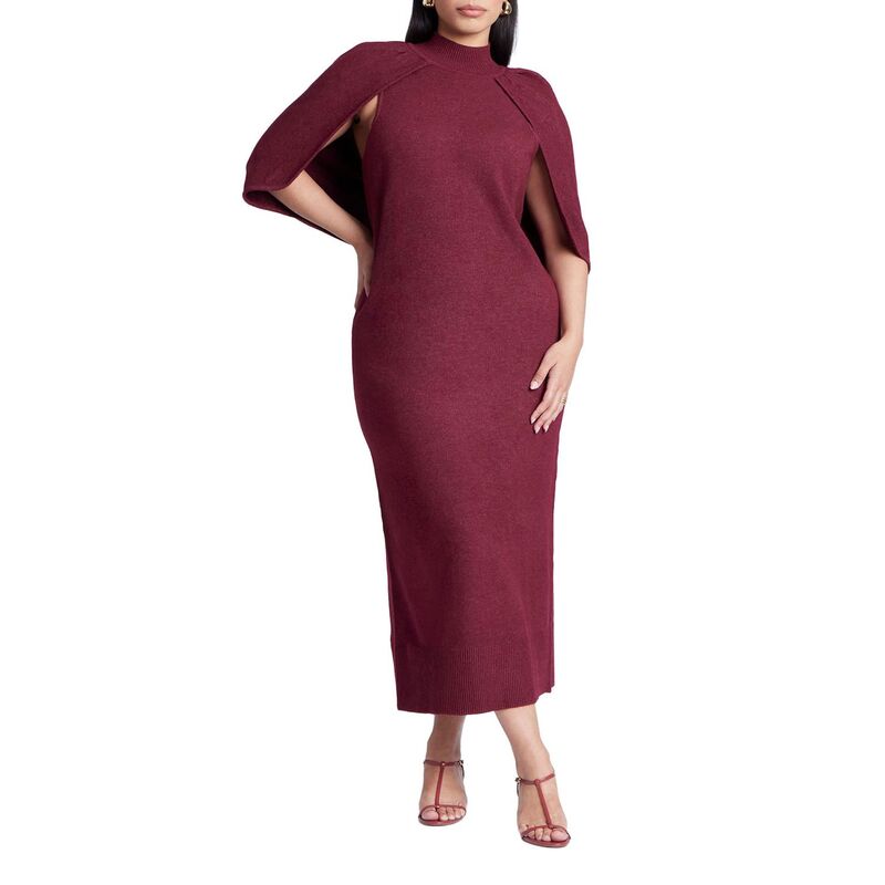 エロクイ レディース トップス ワンピース ケープデザイン プラスサイズ セーター キャップ ケープ ELOQUII Women's Plusize Sweater Cape Dress Bordeaux|ReVida 店
