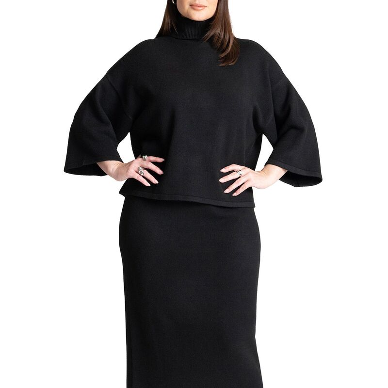 エロクイ レディース トップス Tシャツ タートルネック プラスサイズ ELOQUII Women's Plusize Boxy Three Quarter Sleeve Turtleneck Black Onyx ブラック