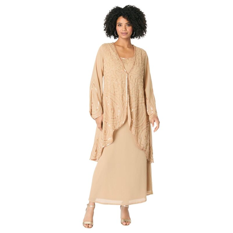 ロアマンズ レディース トップス ワンピース プラスサイズ Roaman's Women's Plusize Beadedress And Gown Set Sparkling Champagne シャンパン|ReVida 店