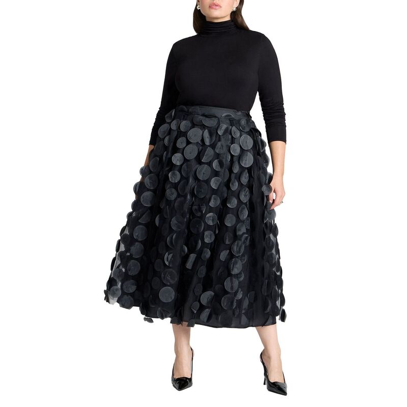 エロクイ レディース ボトムスカート プラスサイズ ELOQUII Women's Plusize Dimensional Dot Full Skirt Black Onyx ブラック