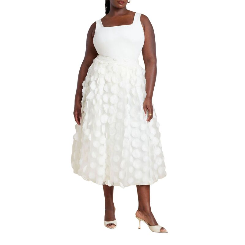 エロクイ レディース ボトムスカート プラスサイズ ELOQUII Women's Plusize Dimensional Dot Full Skirt Jet Stream