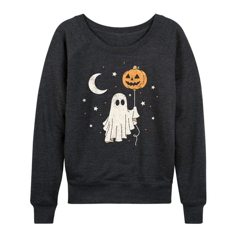 アニメキャラクター レディース トップス Tシャツ パイル Licensed Character Women's Ghost & Pumpkin Balloon French Terry Long Sleeve Tee Heather Charcoal チャコール 10,514円