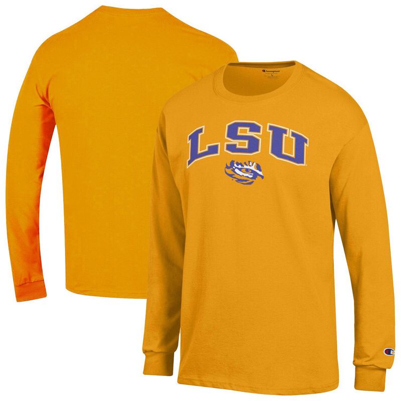 チャンピオン メンズ トップス Tシャツ ロゴ Men's Champion Gold LSU Tigers Arch Over Logo 2-Hit Long Sleeve T-Shirt Lsu Gold ゴールド