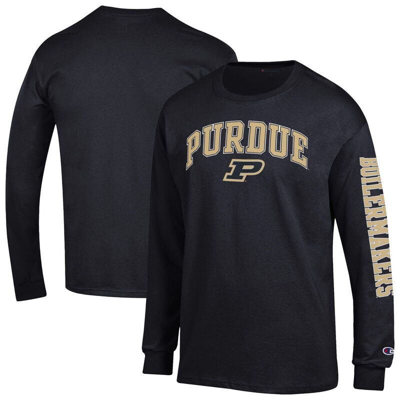 チャンピオン メンズ トップス Tシャツ ロゴ Men's Champion Black Purdue Boilermakers Arch Over Logo 2-Hit Long Sleeve T-Shirt Prd Black ブラック｜ReVida 店