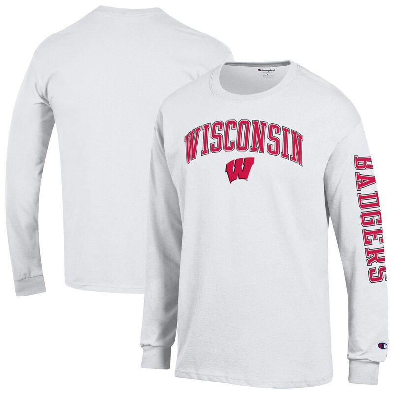チャンピオン メンズ トップス Tシャツ ロゴ Men's Champion White Wisconsin Badgers Arch Over Logo 2-Hit Long Sleeve T-Shirt Wis White ホワイト