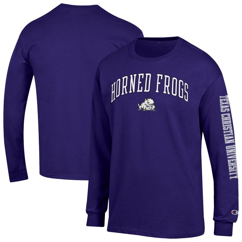 チャンピオン メンズ トップス Tシャツ ロゴ Men's Champion Purple TCU Horned Frogs Arch Over Logo 2-Hit Long Sleeve T-Shirtcu Purple パープル