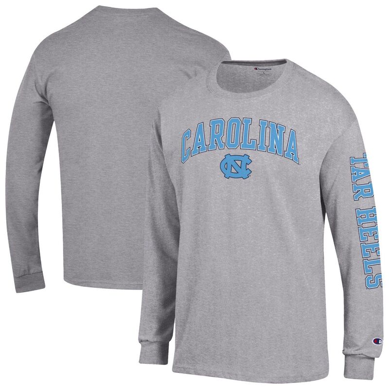 チャンピオン メンズ トップス Tシャツ ロゴ ヒール Men's Champion Heather Gray North Carolina Tar Heels Arch Over Logo 2-Hit Long Sleeve T-Shirt Unc Grey グレー