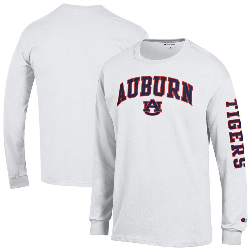 チャンピオン メンズ トップス Tシャツ ロゴ Men's Champion White Auburn Tigers Arch Over Logo 2-Hit Long Sleeve T-Shirt Aub White ホワイト