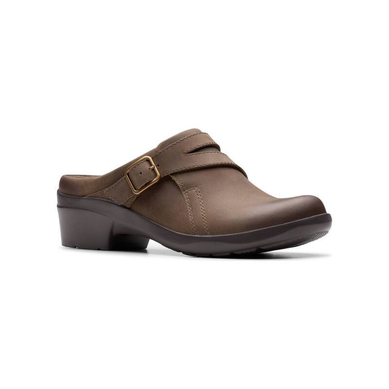 クラークス レディース シューズ サンダル レザー Clarks Angie Braley Women's Leather Mule with Buckle Detail Slate Leather スレート