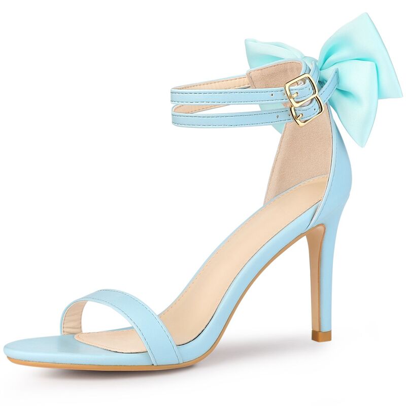 アレグラ ケー レディース シューズ パンプス サンダル ヒール ALLEGRA K Women's Heel with Bow Back Open Toe Stilettos Heelsandals Light Blue ブルー