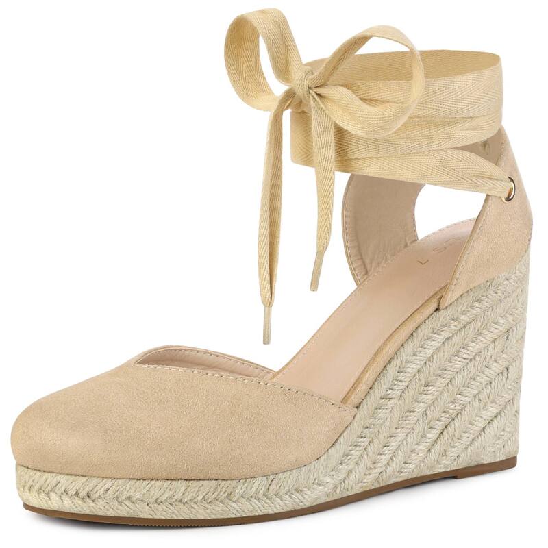 アレグラ ケー レディース シューズ サンダル ALLEGRA K Women's Closed Toespadrilles Wedges Tie Up Wedge Sandals Beige ベージュ