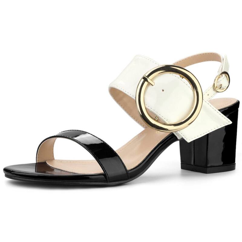 アレグラ ケー レディース シューズ パンプス サンダル ヒール ALLEGRA K Women'slingback Block Higheel Sandals Black White ホワイト