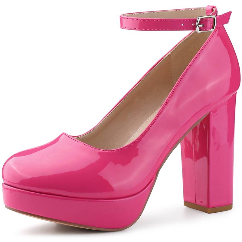 アレグラ ケー レディース シューズ パンプス プラットフォーム アンクル ヒール ALLEGRA K Women's Platform Ankle Strap Chunky Heel Mary Janes Pumps Hot Pink ピンク