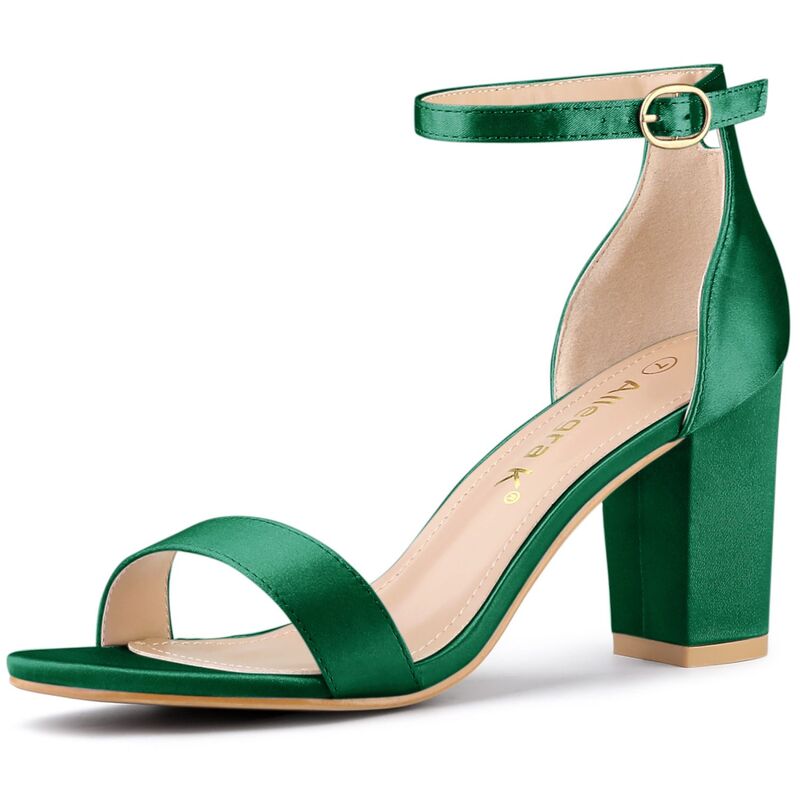 アレグラ ケー レディース シューズ パンプス サンダル サテン アンクル ヒール ALLEGRA K Women'satin Open Toe Ankle Strap Chunky Heelsandals Dark Green グリーン