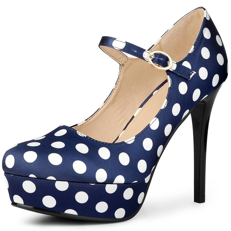 アレグラ ケー レディース シューズ パンプス ドット プラットフォーム ヒール ALLEGRA K Women's Platformary Janes Polka Dots Round Toe Stiletto Higheel Pumps Dark Blue ブルー